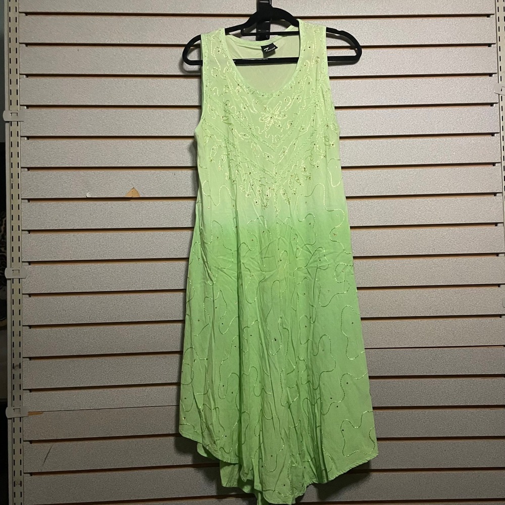 7 Islands Ombre Green Beaded Sun Dress Free Size